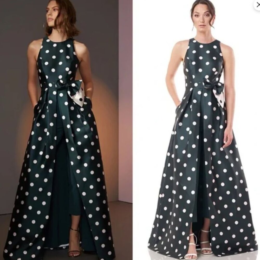 Kay Unger Andrea Walk Thru Jumpsuit/Dress Polka Dot with Pockets Size 2